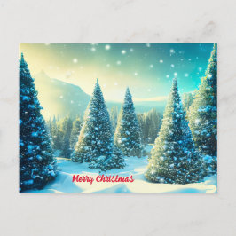 クリスマススノーパインツリーフォレストウィンターワンダーランド シーズンポストカード