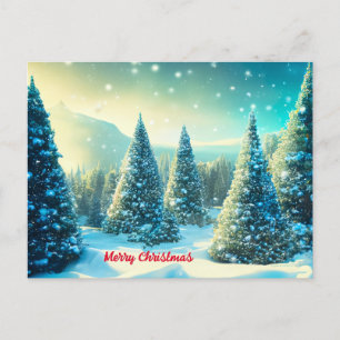 クリスマススノーパインツリーフォレストウィンターワンダーランド シーズンポストカード