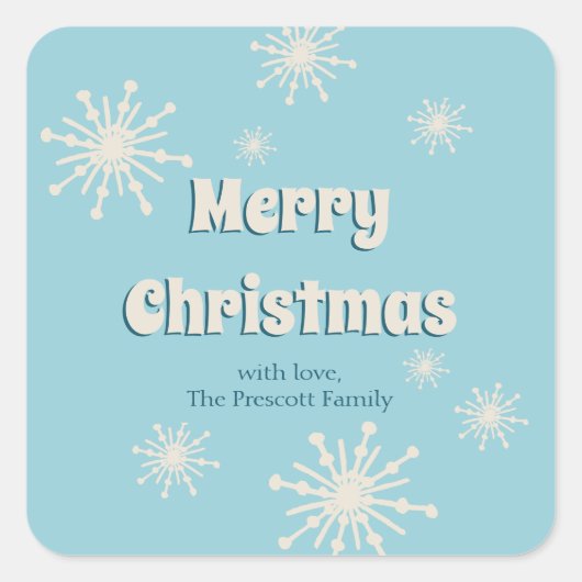 クリスマススノーフレークおもしろいかわいいウィンターブルーホワイト スクエアシール (正面)
