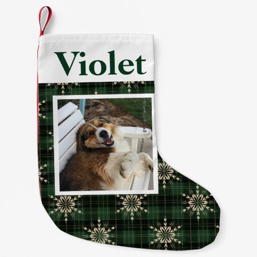 クリスマススノーフレークおもしろいキッズまたはペット写真スモールC スモールクリスマスストッキング (正面)