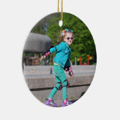クリスマススノーフレークかわいいバレリーナ写真ブルー セラミックオーナメント (右)