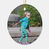 クリスマススノーフレークかわいいバレリーナ写真ブルー セラミックオーナメント (左)