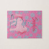 クリスマススノーフレークかわいいユニコーンピンク ジグソーパズル (横)