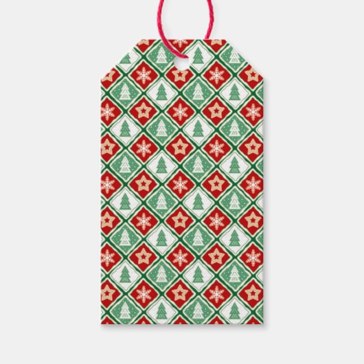 クリスマススノーフレークとクリスマスツリー ギフトタグ (正面)