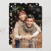 クリスマススノーフレークとタイポグラフィ写真 シーズンカード (正面/裏面)