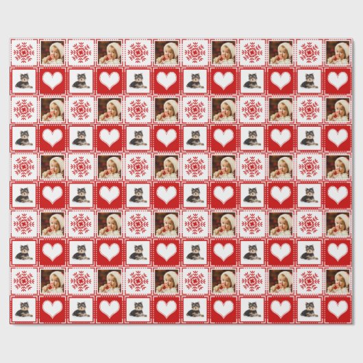 クリスマススノーフレークとハート2家族の写真 ラッピングペーパー (フラット)