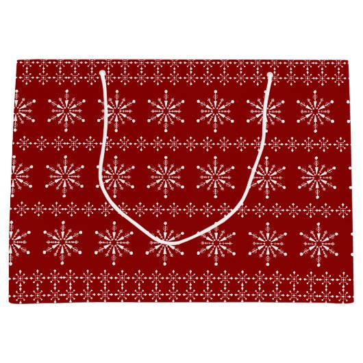 クリスマススノーフレークのパターンカスタムの背景 ラージペーパーバッグ (正面)