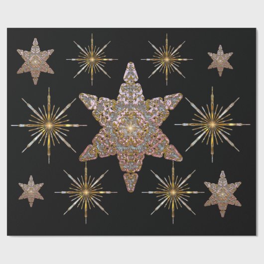 クリスマススノーフレークのピンクで ラッピングペーパー (フラット)