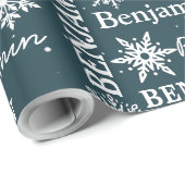 クリスマススノーフレークの繰り返しパーソナライズされた名 ラッピングペーパー (ロールコーナー)