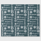 クリスマススノーフレークの繰り返しパーソナライズされた名 ラッピングペーパー (フラット)