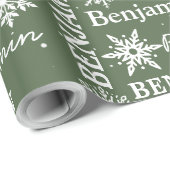 クリスマススノーフレークの繰り返しパーソナライズされた名 ラッピングペーパー (ロールコーナー)