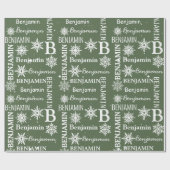 クリスマススノーフレークの繰り返しパーソナライズされた名 ラッピングペーパー (フラット)