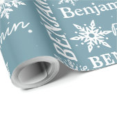 クリスマススノーフレークの繰り返しパーソナライズされた名 ラッピングペーパー (ロールコーナー)