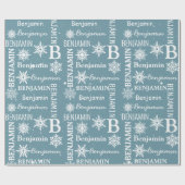 クリスマススノーフレークの繰り返しパーソナライズされた名 ラッピングペーパー (フラット)