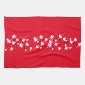 クリスマススノーフレークの花は赤い白にパターン付け キッチンタオル (横)