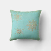 クリスマススノーフレークアクア&金ゴールドグリッター クッション (裏面)