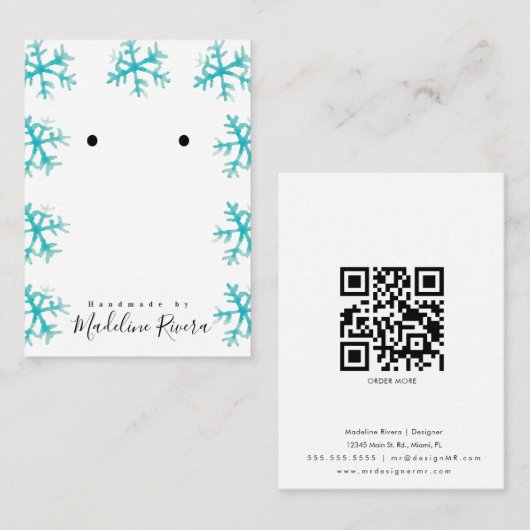 クリスマススノーフレークアーティザンイヤリングディスプレイカード コーリングカード (正面/裏面)