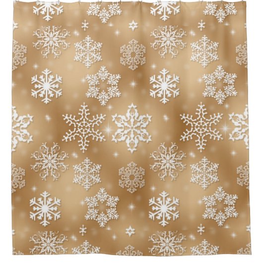 クリスマススノーフレークオン金ゴールド シャワーカーテン (正面)
