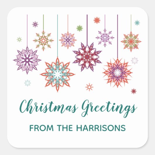 クリスマススノーフレークオーナメントデザインシール スクエアシール (正面)
