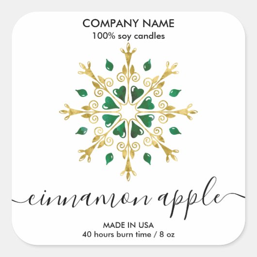 クリスマススノーフレークキャンドルラベル製品ラベル スクエアシール (正面)