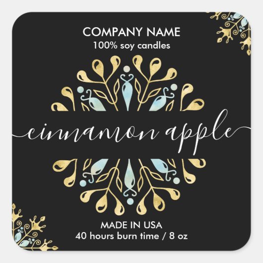 クリスマススノーフレークキャンドルラベル製品ラベル スクエアシール (正面)