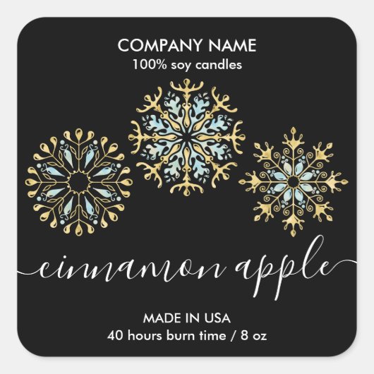 クリスマススノーフレークキャンドルラベル製品ラベル スクエアシール (正面)
