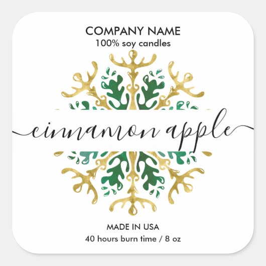 クリスマススノーフレークキャンドルラベル製品ラベル スクエアシール (正面)