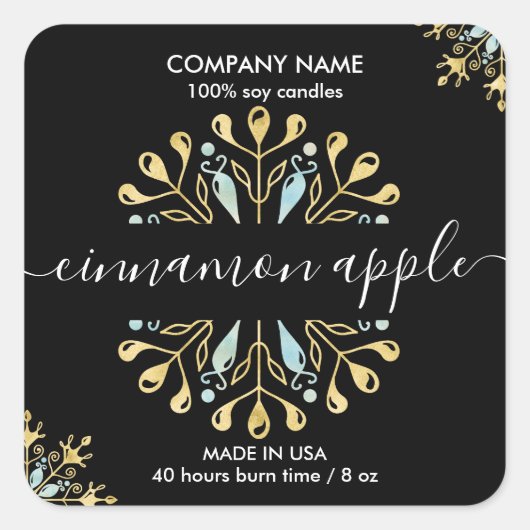 クリスマススノーフレークキャンドルラベル製品ラベル スクエアシール (正面)