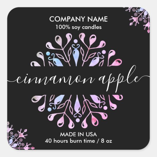 クリスマススノーフレークキャンドルラベル製品ラベル スクエアシール (正面)