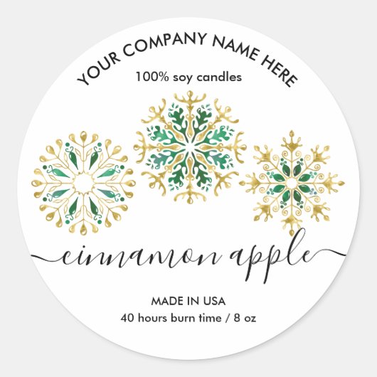 クリスマススノーフレークキャンドルラベル製品ラベル ラウンドシール (正面)