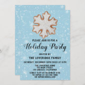 クリスマススノーフレーククッキー休日パーティーブルースノー 招待状 (正面/裏面)