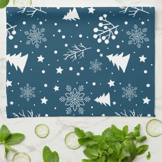 クリスマススノーフレーククリスマスツリーパターン キッチンタオル (折り畳み)