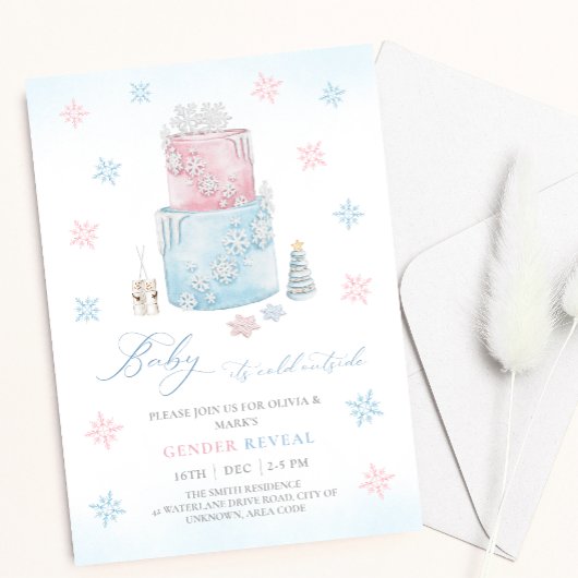 クリスマススノーフレークケーキ冬の性別が明らかになる 招待状