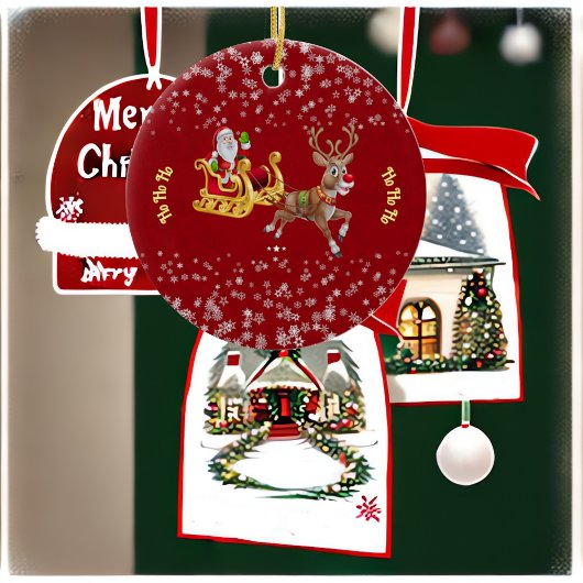 クリスマススノーフレークサンタホホホホホホホトリンダースリー セラミックオーナメント
