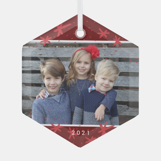 クリスマススノーフレークスターバストフォトオーナメント ガラスオーナメント (正面)