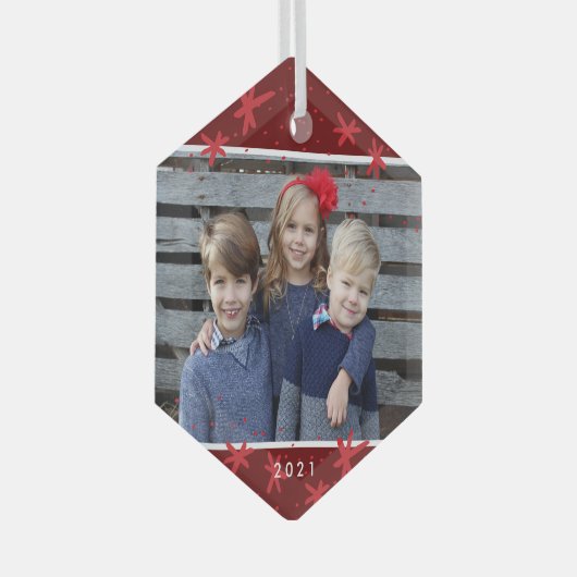 クリスマススノーフレークスターバストフォトオーナメント ガラスオーナメント (正面右)