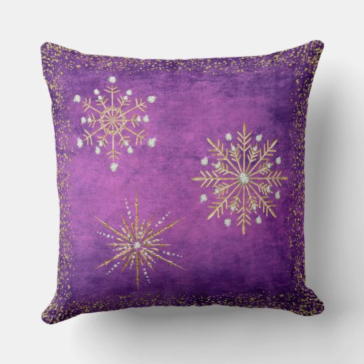 クリスマススノーフレークスパープル&金ゴールドグリッター クッション (裏面)