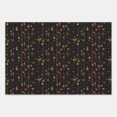 クリスマススノーフレークスブライトスターズレッドタータンチェックプレイド ラッピングペーパーシート (正面)