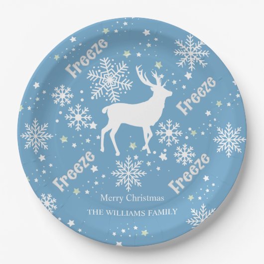 クリスマススノーフレークスブルー紙プレート ペーパープレート (正面)