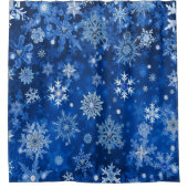 クリスマススノーフレークスブルー&シルバーシャワーカーテン シャワーカーテン (正面)