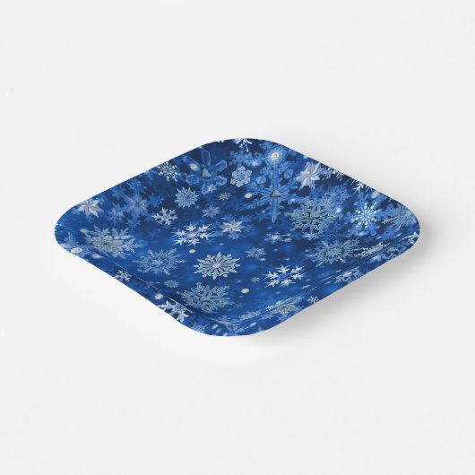クリスマススノーフレークスブルー&シルバー紙ナプキンス ペーパープレート (傾斜あり)
