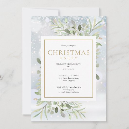 クリスマススノーフレークスホリデーパーティー 招待状 (正面)