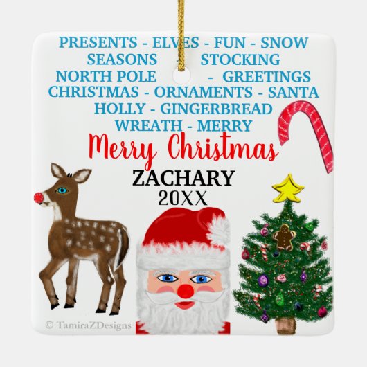 クリスマススノーフレークスミニ15ワードパズル名 セラミックオーナメント (裏面)