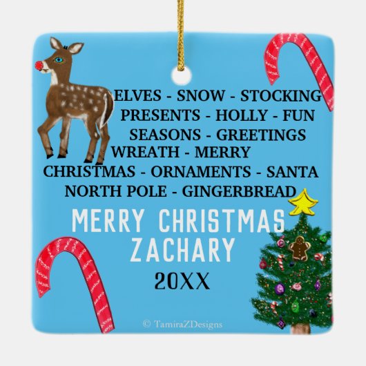 クリスマススノーフレークスミニ15ワードパズル セラミックオーナメント (裏面)