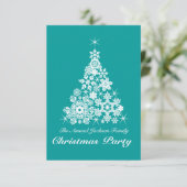 クリスマススノーフレークツリーパーティの招待状ティール(緑がかった色) 招待状 (スタンド正面)