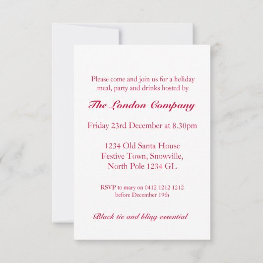 クリスマススノーフレークツリーパーティの招待状赤 招待状 (裏面)