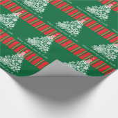 クリスマススノーフレークツリーメッセージグリーンパターン（の模様が）ある ラッピングペーパー (角)