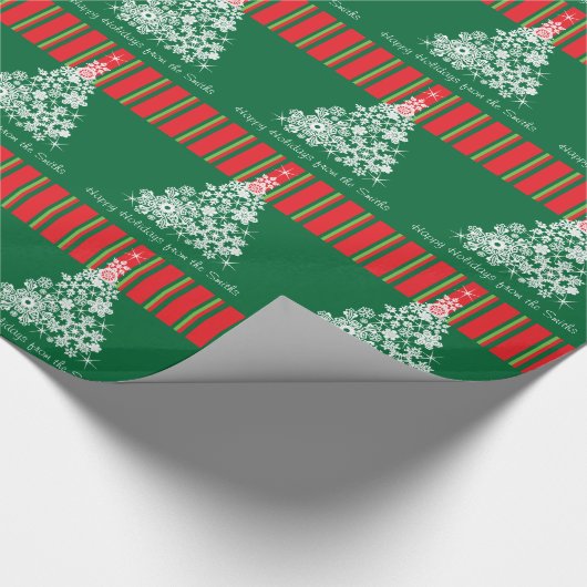 クリスマススノーフレークツリーメッセージグリーンパターン（の模様が）ある ラッピングペーパー (角)