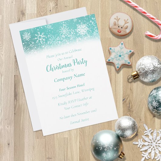 クリスマススノーフレークティール（緑がかった色） 招待状