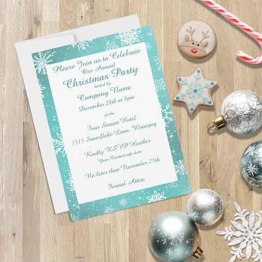 クリスマススノーフレークティール（緑がかった色） 招待状